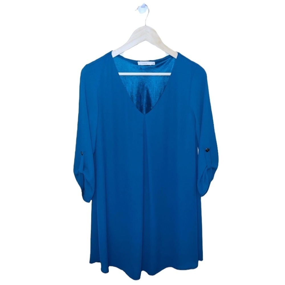 EUC Lush Katy Tab Sleeve Shift Dress Teal Blue